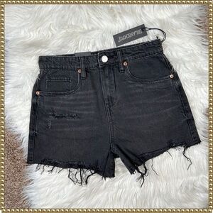 Blank NYC Reeve High Rise Distressed Black Jean Shorts